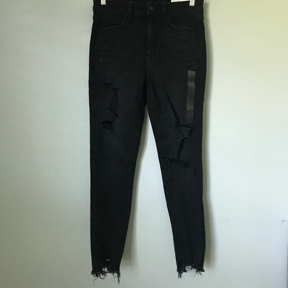 American Eagle Outfitters Denim - American Eagle Black Distressed Super Hi-Rise Jegging Crop Size 8